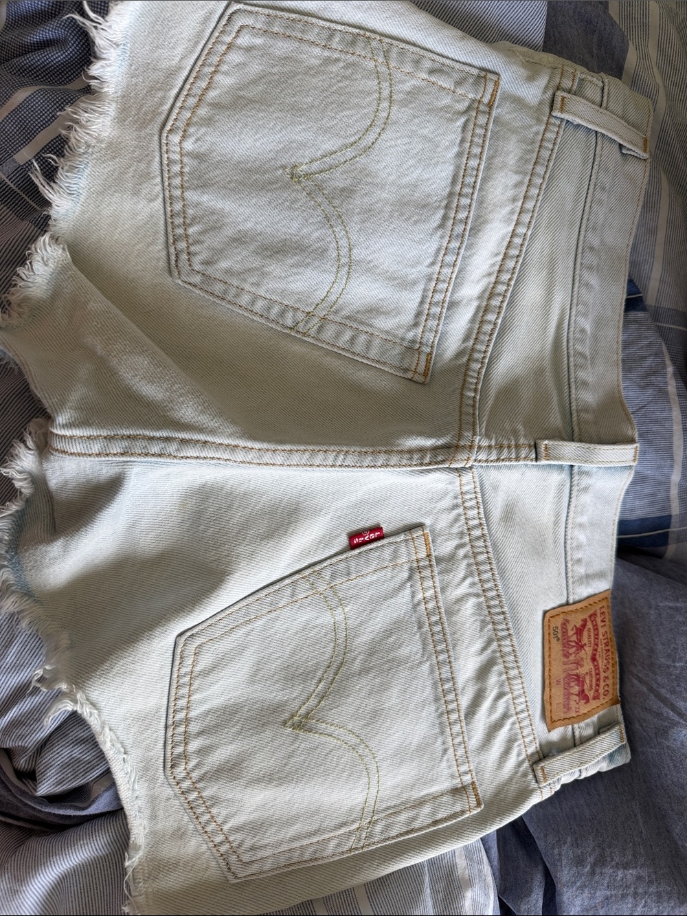 Levi's Pale Blue Frayed Hem Denim Shorts